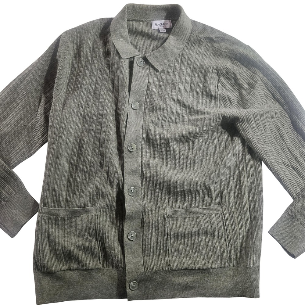 Goodfellow & Co Sweater Mens Large Green Collared Button Cardigan Pockets‎ Knit